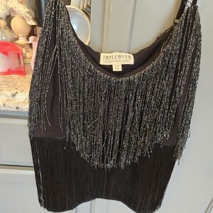 Stylish Black Fringe Top with Silver Accents